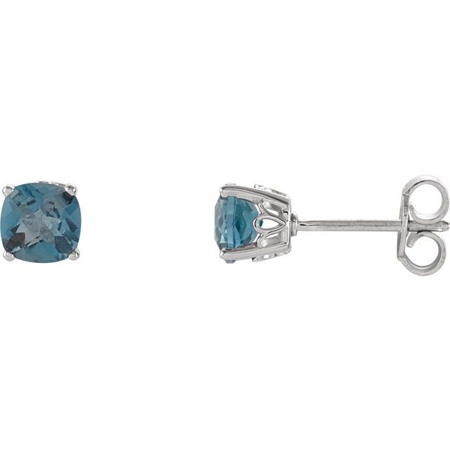 Sterling Silver Cushion Natural London Blue Topaz Earrings
