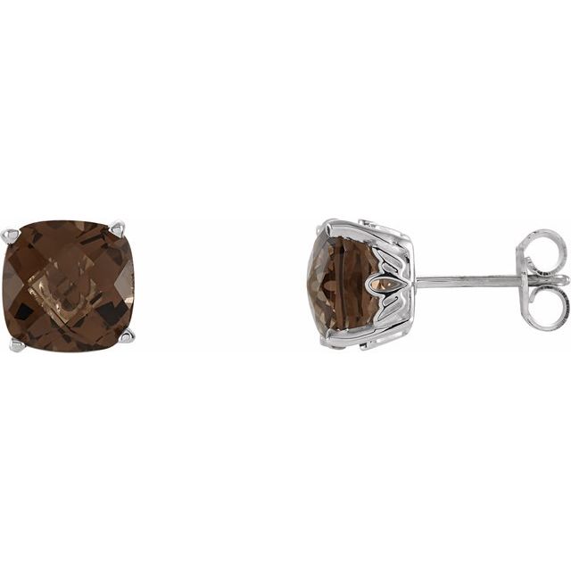 Sterling Silver Cushion Natural Smoky Quartz Earrings