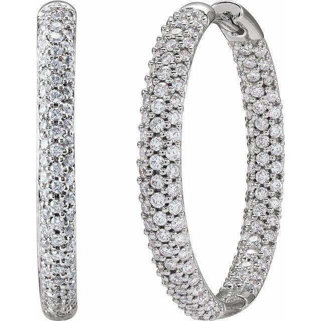 18K 1 CTW Natural Diamond Inside-Outside Hinged Hoop Earrings