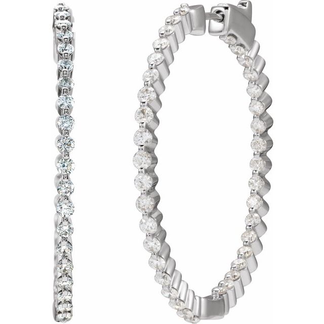 14K 2 CTW Natural Diamond Inside-Outside Hinged Hoop Earrings