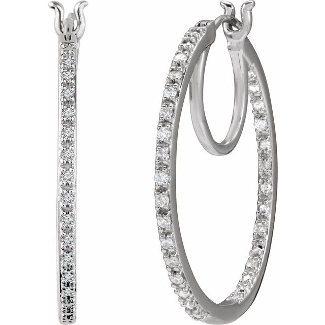 14K 1/4 CTW Natural Diamond Inside-Outside Hoop Earrings