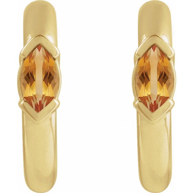 14K Natural Citrine Hoop Earrings