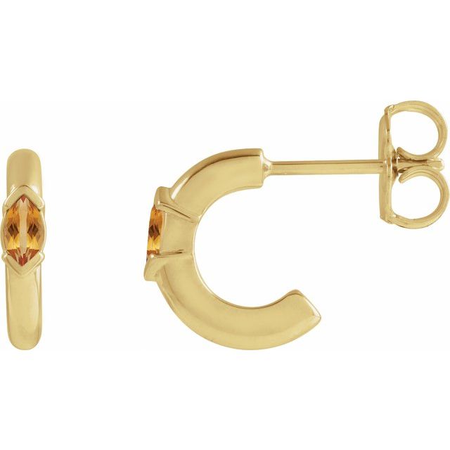 14K Natural Citrine Hoop Earrings