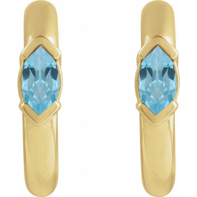 14K Natural Sky Blue Topaz Hoop Earrings