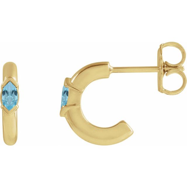 14K Natural Sky Blue Topaz Hoop Earrings