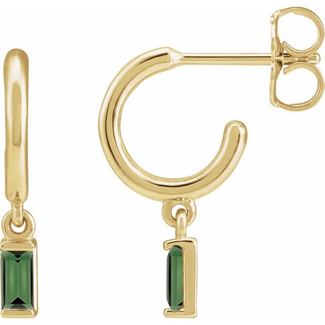 14K Natural Green Tourmaline Hoop Earrings