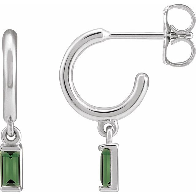14K Natural Green Tourmaline Hoop Earrings
