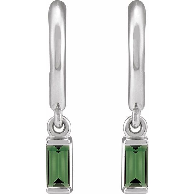 14K Natural Green Tourmaline Hoop Earrings