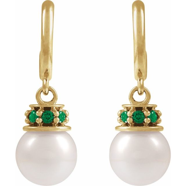 14K Cultured Freshwater Pearl & Natural Tsavorite Garnet Hoop Earrings