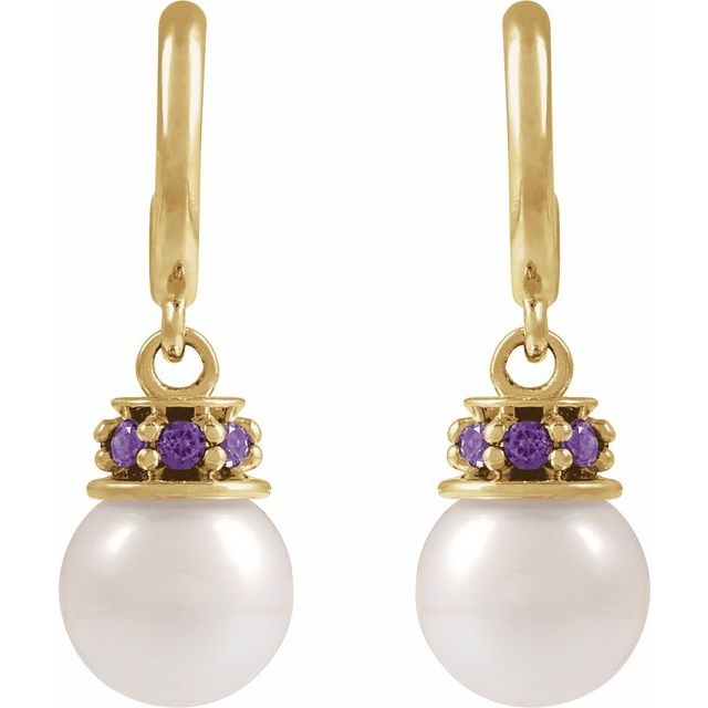 14K Cultured Freshwater Pearl & Lab-Grown Purple Sapphire Hoop Earrings