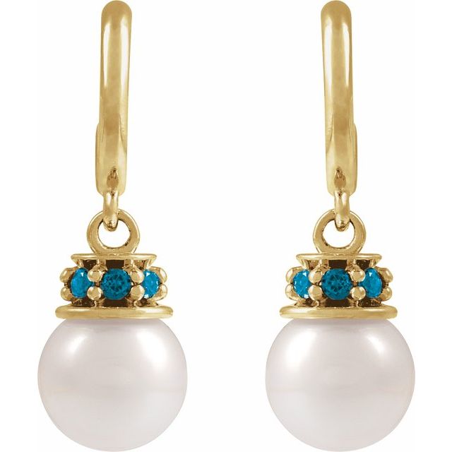 14K Cultured Freshwater Pearl & Natural London Blue Topaz Hoop Earrings