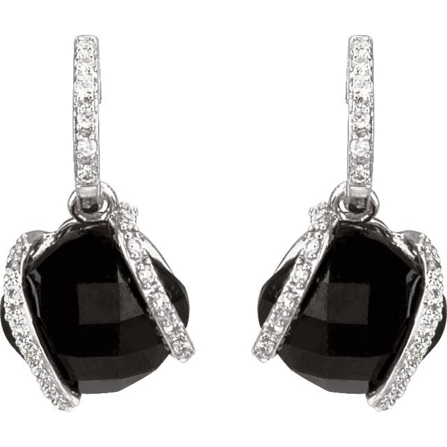 14K Natural Black Onyx & 1/10 CTW Natural Diamond Earrings