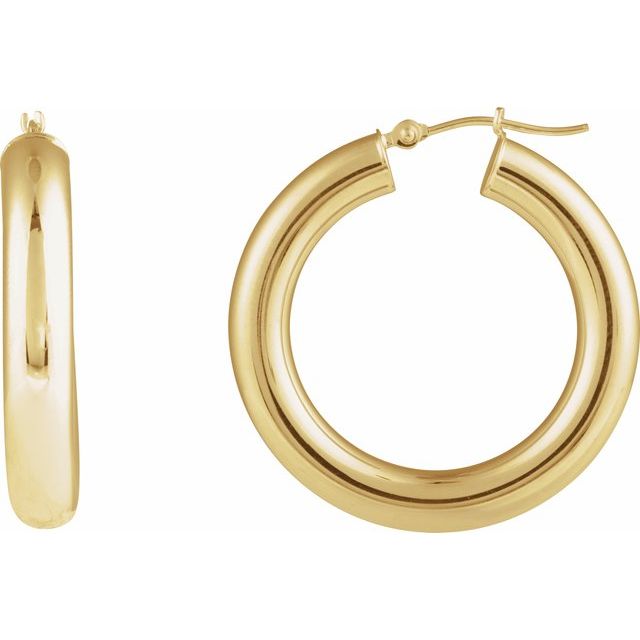 14K Round Tube Hoop Earrings
