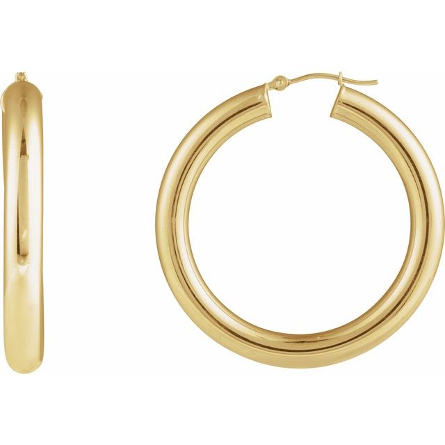 14K Round Tube Hoop Earrings