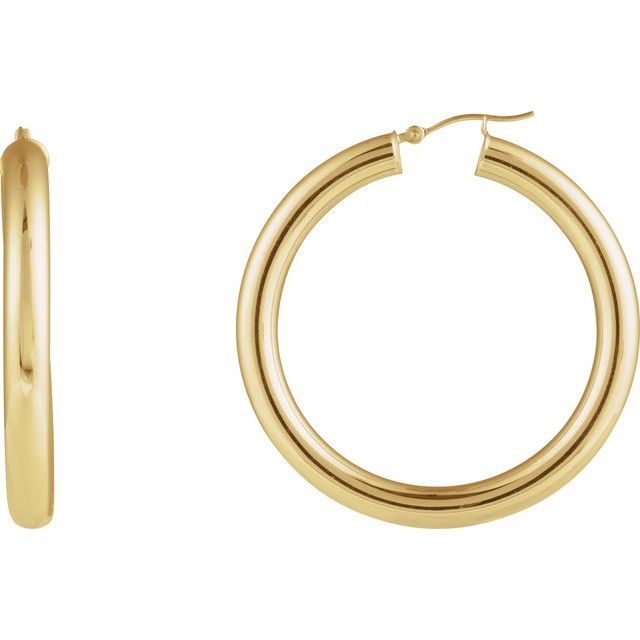 14K Round Tube Hoop Earrings