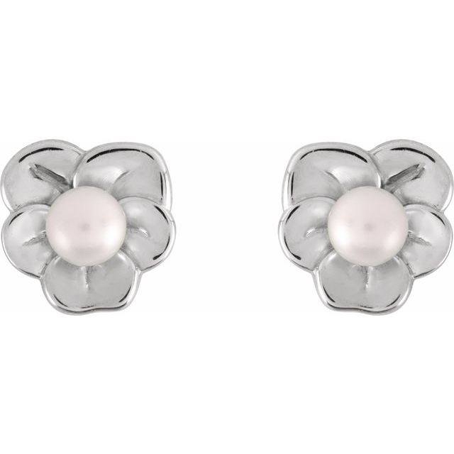14K Cultured Seed Pearl Floral Earrings