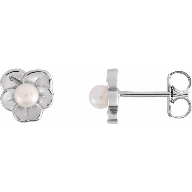 14K Cultured Seed Pearl Floral Earrings