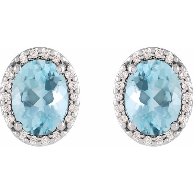 14K Natural Aquamarine & .04 CTW Natural Diamond Halo-Style Earrings