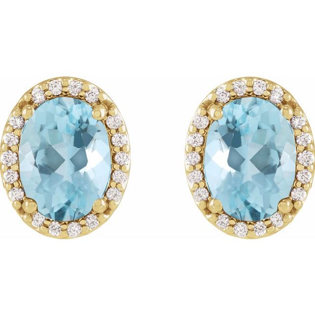 14K Natural Aquamarine & .06 CTW Natural Diamond Halo-Style Earrings