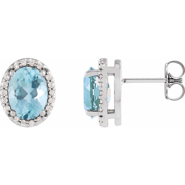Natural Aquamarine & .06 CTW Natural Diamond Halo-Style Earrings