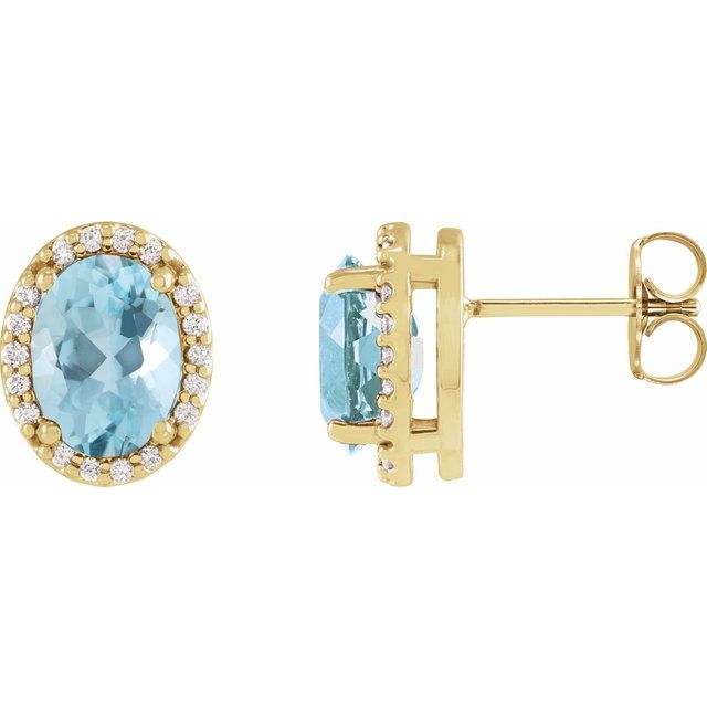 14K Natural Aquamarine & .06 CTW Natural Diamond Halo-Style Earrings