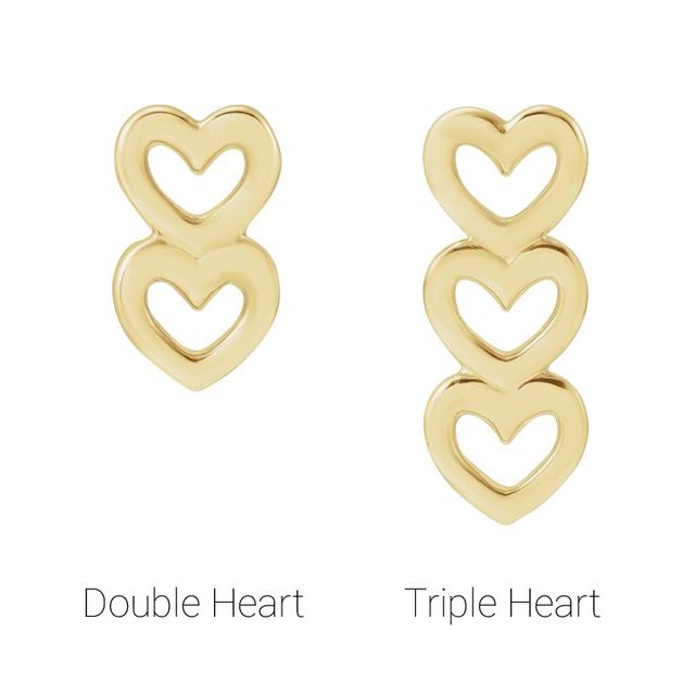 14K Two Heart Earrings