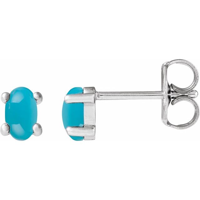 Sterling Silver Oval Natural Turquoise Earrings