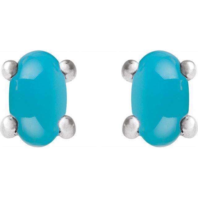 Sterling Silver Oval Natural Turquoise Earrings