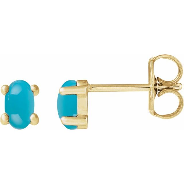 14K Oval Natural Turquoise Earrings