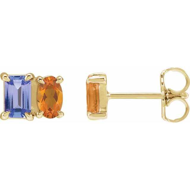 14K Natural Tanzanite & Natural Citrine Two-Stone Stud Earrings