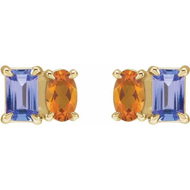 14K Natural Tanzanite & Natural Citrine Two-Stone Stud Earrings