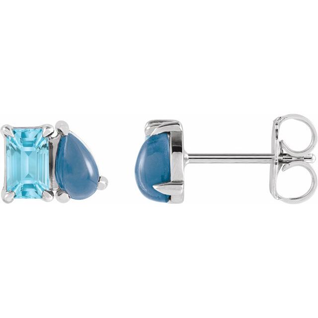 14K Natural Sky Blue Topaz & Natural London Blue Topaz Two-Stone Stud Earrings