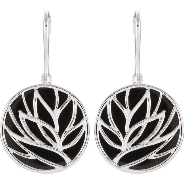 Sterling Silver Natural Black Onyx Floral Earrings