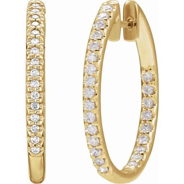 14K 3/4 CTW Natural Diamond Inside-Outside Hoop Earrings