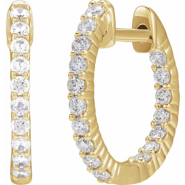 14K 1/2 CTW Lab-Grown Diamond Inside-Outside Hinged Hoop Earrings