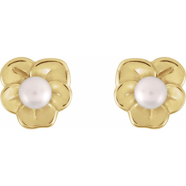 14K Cultured Seed Pearl Floral Earrings