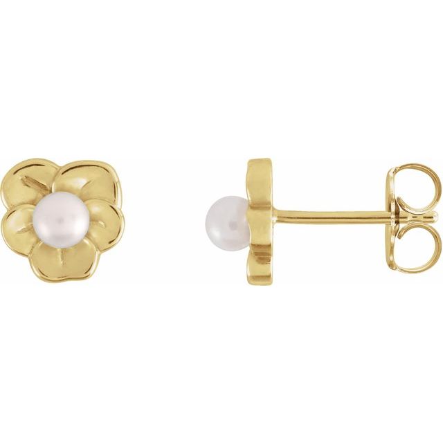 14K Cultured Seed Pearl Floral Earrings