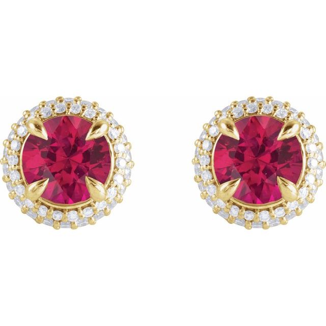14K Lab-Grown Ruby & 1/2 CTW Lab-Grown Diamond Halo-Style Earrings