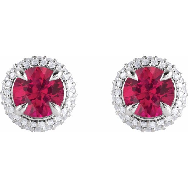 14K Lab-Grown Ruby & 1/2 CTW Lab-Grown Diamond Halo-Style Earrings