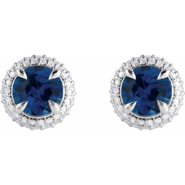 14K Lab-Grown Blue Sapphire & 1/2 CTW Lab-Grown Diamond Halo-Style Earrings