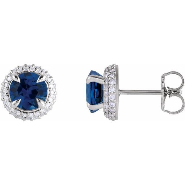 14K Lab-Grown Blue Sapphire & 1/2 CTW Lab-Grown Diamond Halo-Style Earrings
