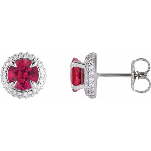 14K Lab-Grown Ruby & 1/2 CTW Lab-Grown Diamond Halo-Style Earrings