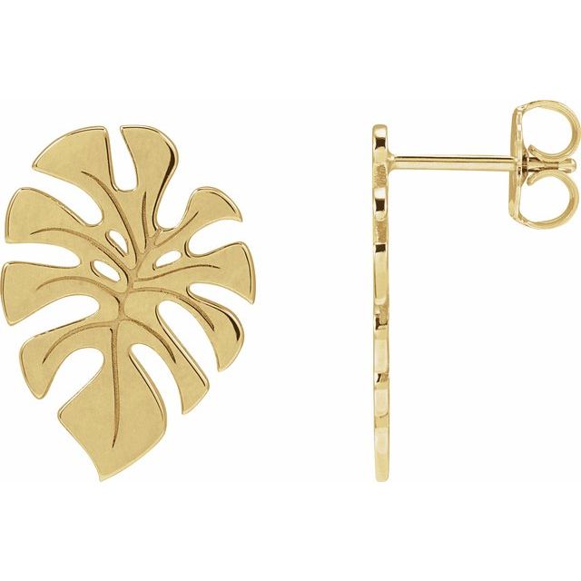 14K Monstera Leaf Stud Earrings
