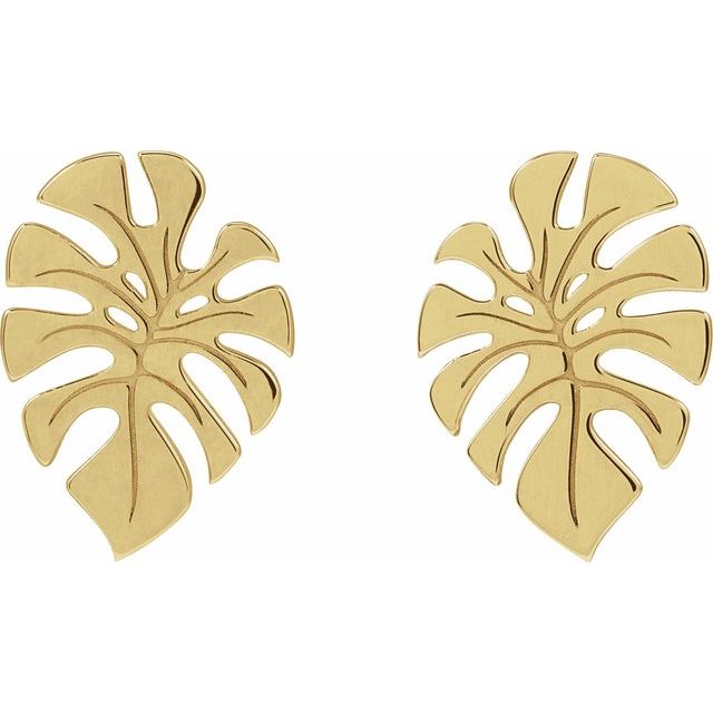 14K Monstera Leaf Stud Earrings