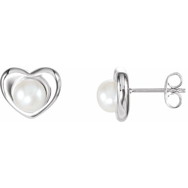Sterling Silver Cultured Freshwater Pearl Heart Earrings