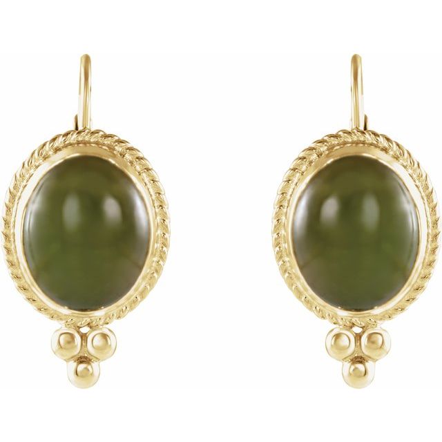 14K Natural Nephrite Jade Cabochon Earrings