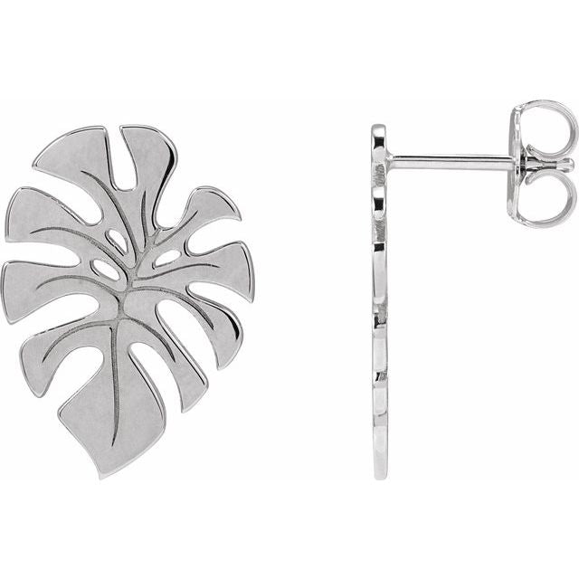 Sterling Silver Monstera Leaf Stud Earrings