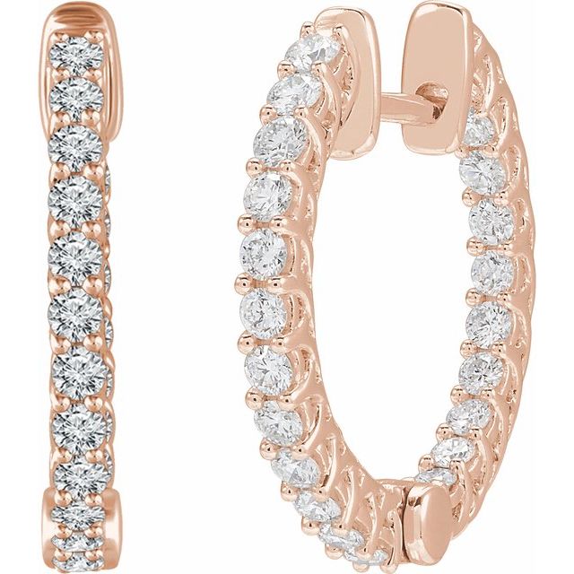 14K 1 CTW Natural Diamond Inside-Outside Hoop Earrings
