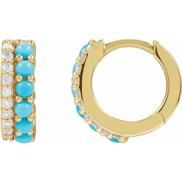 14K Natural Turquoise & 1/8 CTW Natural Diamond Huggie Hoop Earrings
