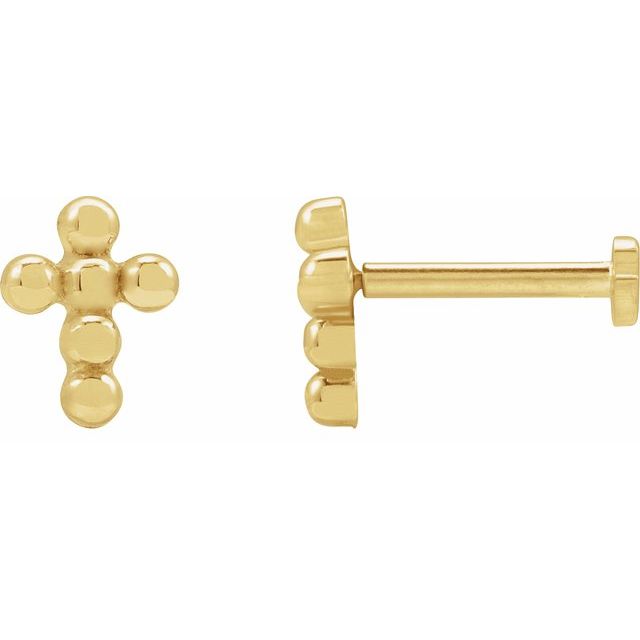 14K Beaded Cross Stud Earrings